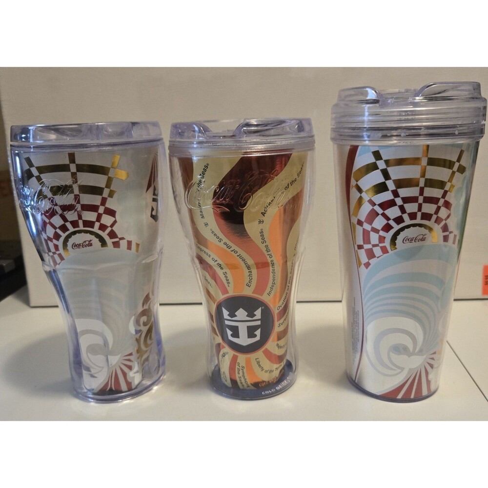 Lot Of 3 New Royal Caribbean Cruise Line Save The Wave Coca Cola Cup Tumbler Lid
